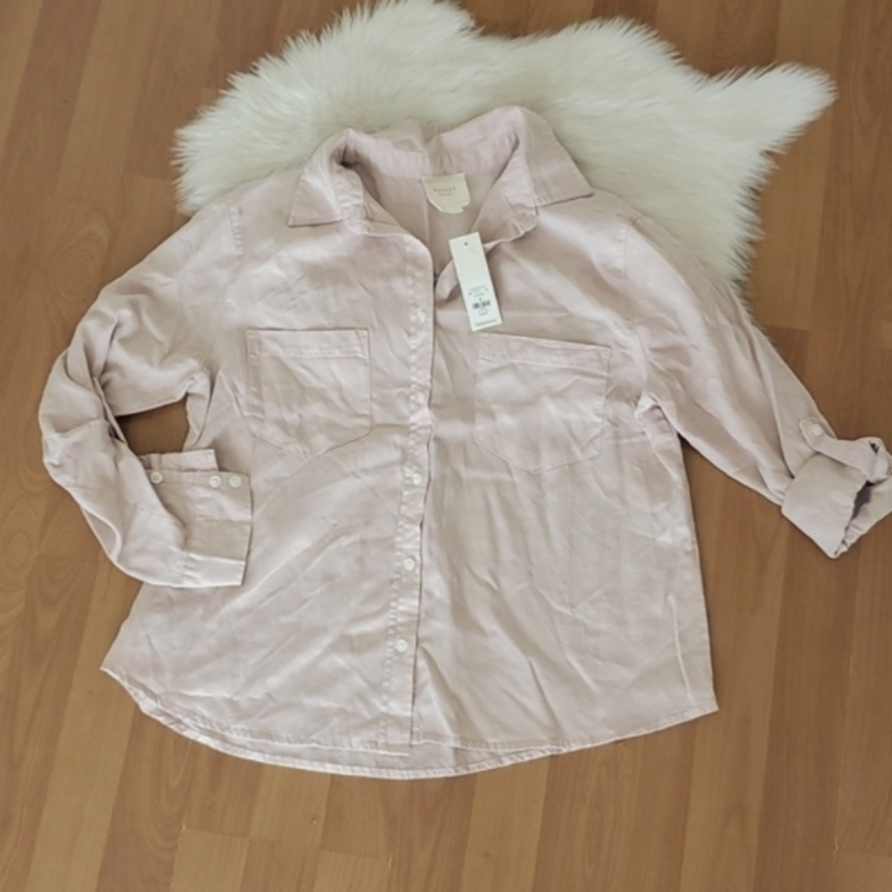 NWT Francesca's Harper rose pink button down shirt Small